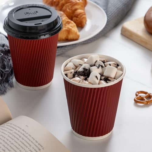 50 Pack] Disposable Coffee Cups with Lids - 16 oz White Double Wall  Insulated Coffee Cups with Black Dome Lid - Kraft Reusable Coffee Cups with  Lids - To Go Chocolate, Tea