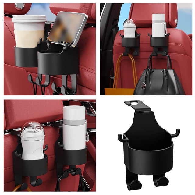 Car Seat Hooks - Multifunctional Hook For Car Seat Back With Phone Holder Cup Storage And Hanging Mount