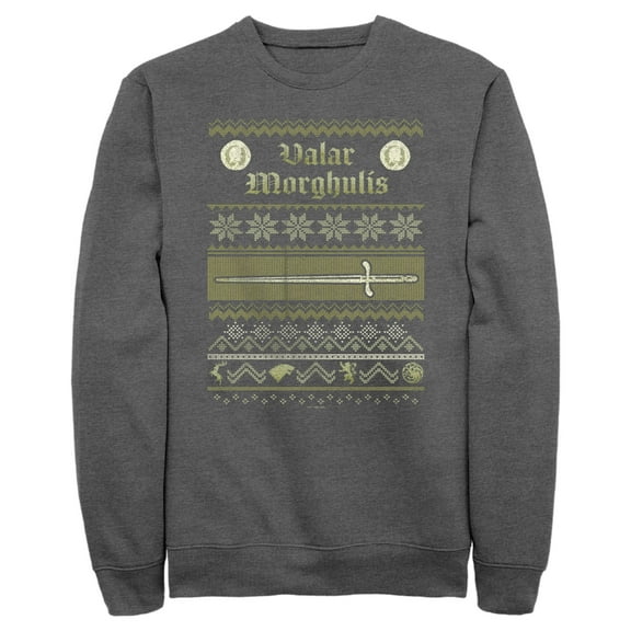 Men's Game of Thrones Christmas Valar Morghulis Sweater  Sweatshirt Charcoal Heather 2X Large