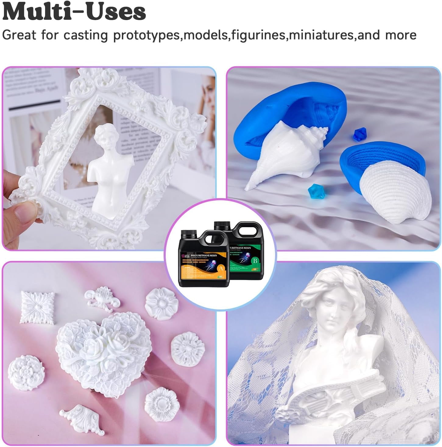 LET'S RESIN Polyurethane Resin, 60oz 2 Part Casting Resin, Fast Cured Resin within 10 Minutes, Ultra Low Viscosity & Low Odor Pourable Liquid Plastic for Casting Models, Prototypes & Other Resin Craf