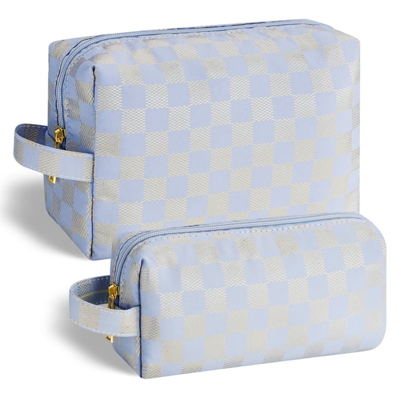 YOOLIFE Personalized Gifts for Women, Checkered Makeup Pouch Travel Cosmetic Bag Cute Makeup Bag Gifts for Her