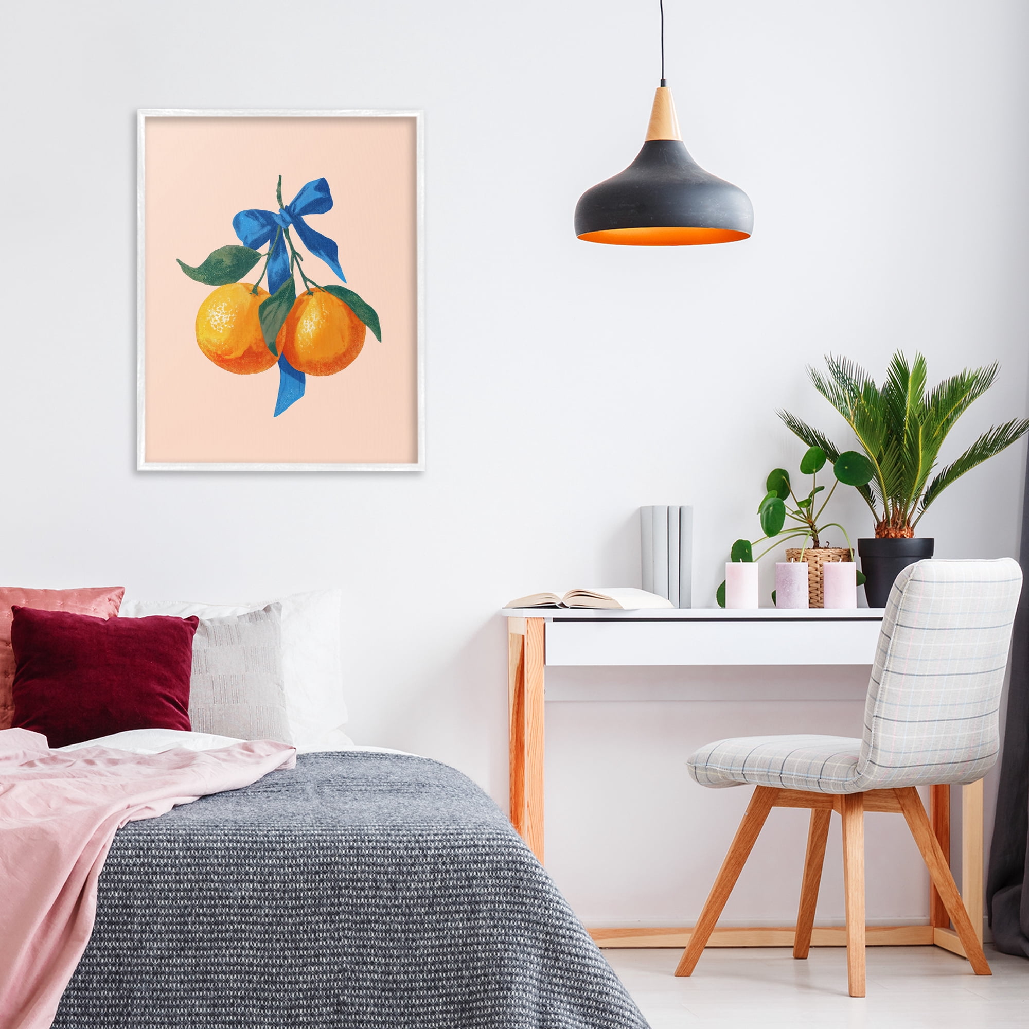 Stupell Industries Two Oranges with Blue Bow White Framed Giclee Art, design by Imagine It Images