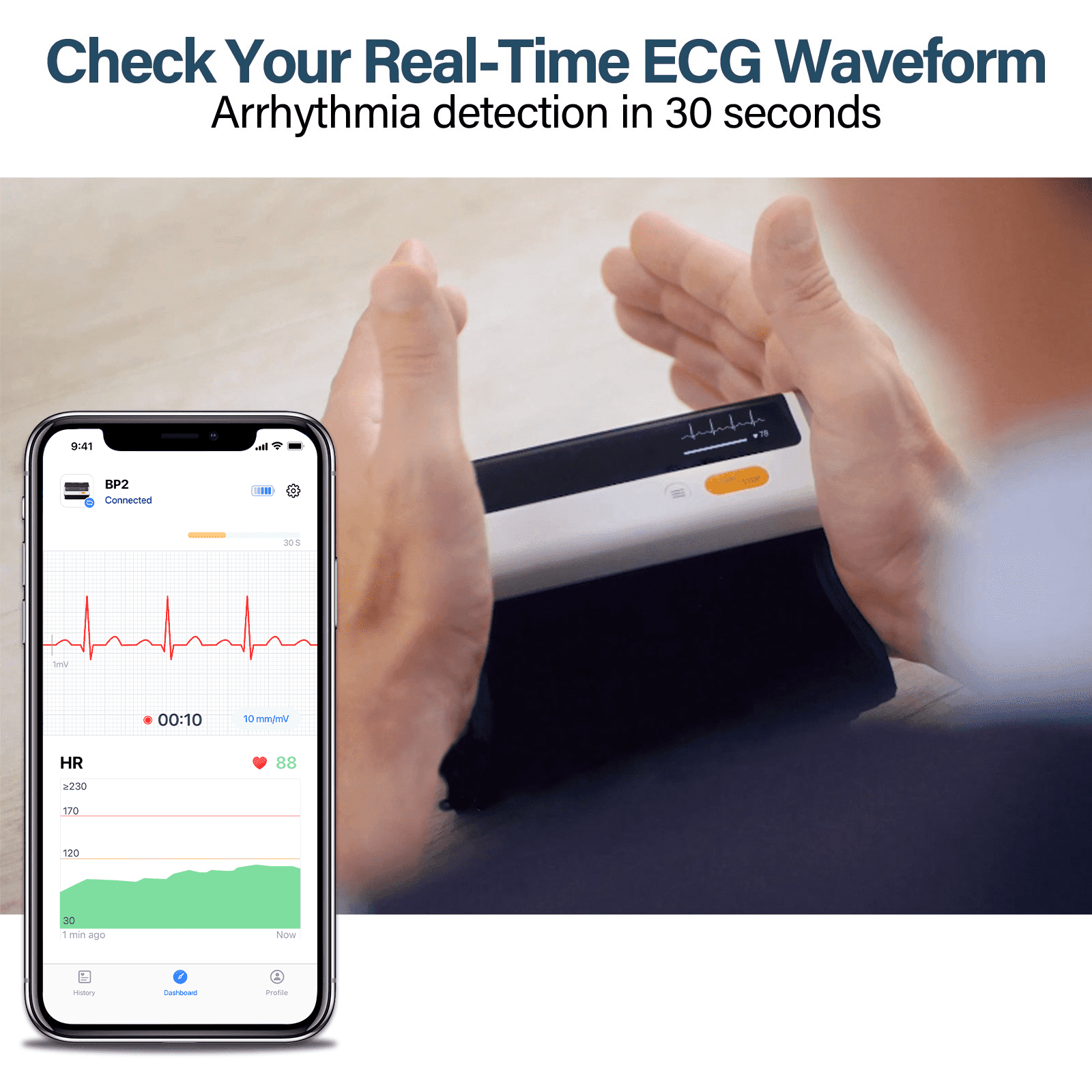 Wellue Blood Pressure Monitors with AI EKG Analysis,2 in 1 Upper Arm BP  Machine Cuff Kit and ECG Monitor for Home Wellness Use,BP2 Connect