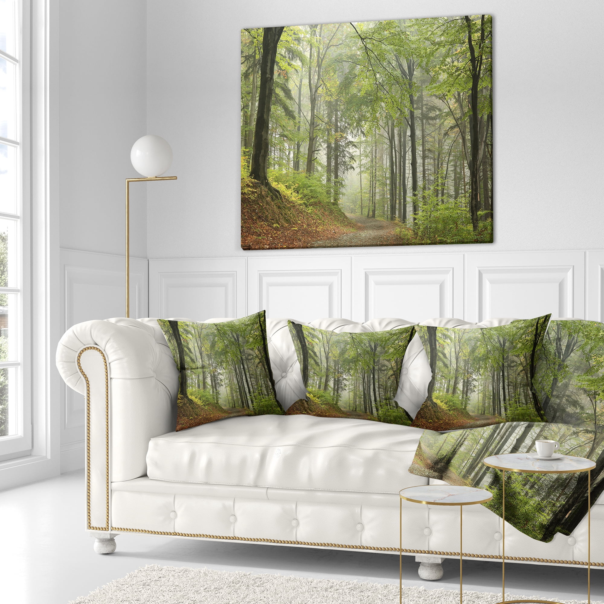 Designart Green Beach Forest Pathway - Landscape Photo Throw Pillow - 16x16