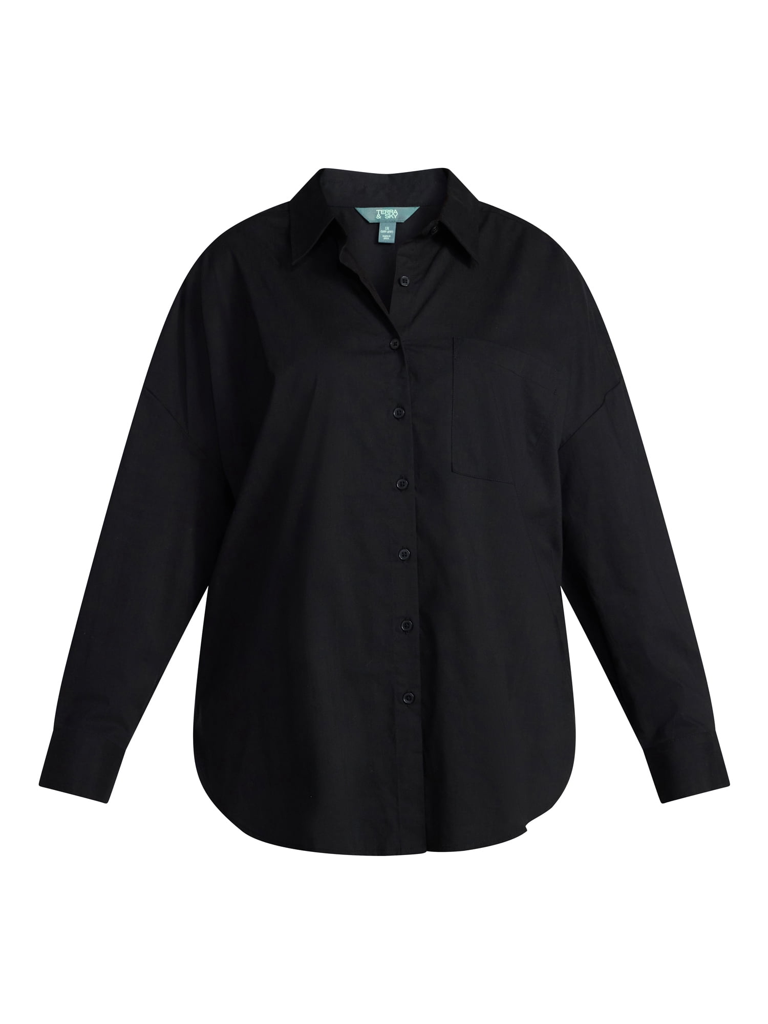 Terra & Sky Women's Plus Size Poplin Boyfriend Shirt, Sizes 0X-5X