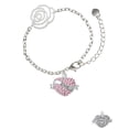 thumbnail image 2 of Delight Jewelry Silvertone Love Banner on Pink Crystal Heart Silver-tone Flower Link Chain Bracelet, 6.75"+2" Extender, 2 of 4