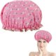 thumbnail image 1 of Waterproof Double Layer Plastic Shower Cap for Women, Elastic Band Reusable Hair Cap (Pink Bird), 1 of 5