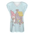 thumbnail image 4 of Kuromi And My Melody Womens Summer Tops Ruffle Short Sleeve Tunic Tops V Neck Loose Fit Flowy T-Shirts, 4 of 7