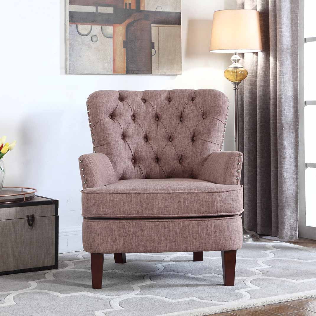 Button Tufted Accent Chair with Nailhead, Brown Color - Walmart.com