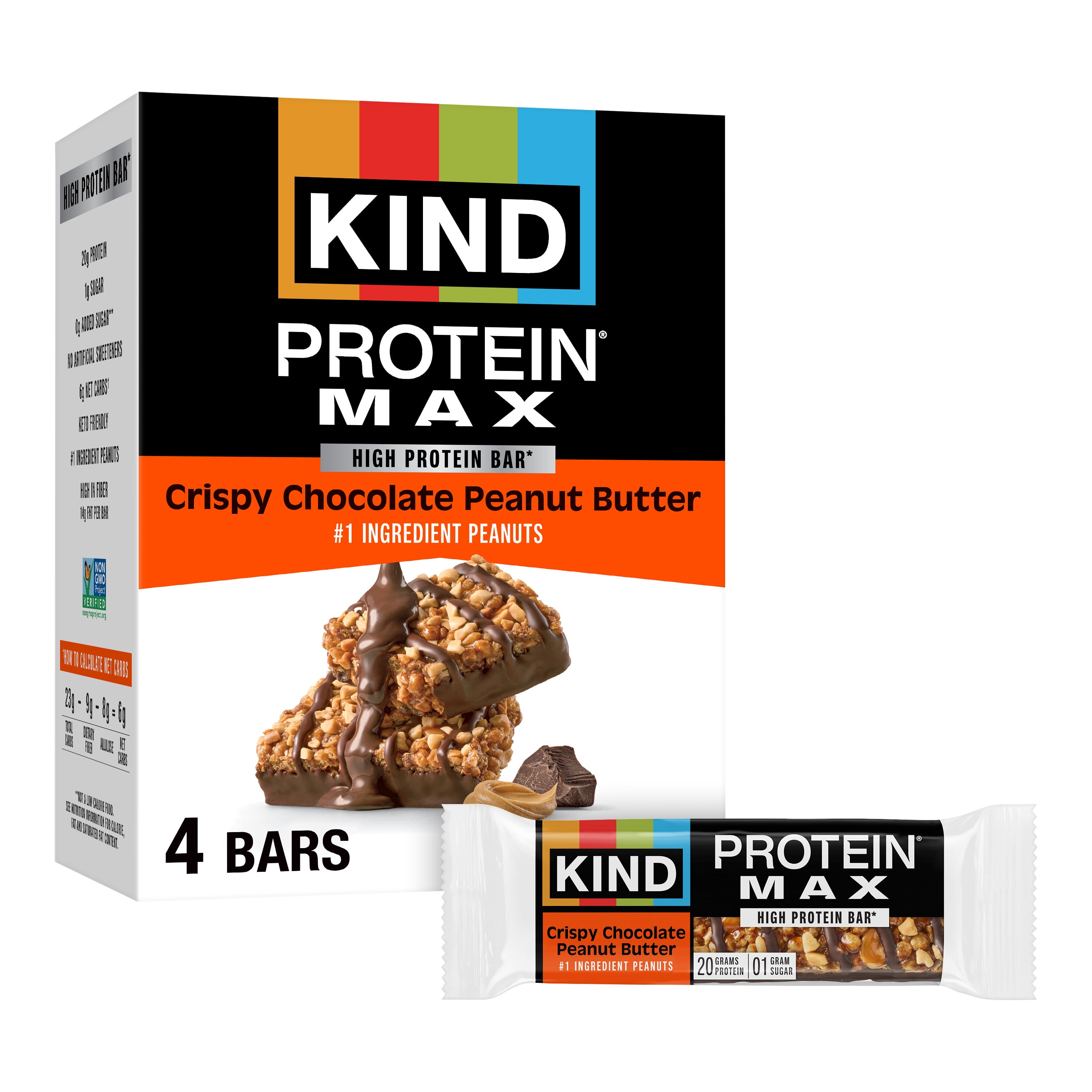 (6 pack) KIND, Gluten Free, Protein MAX, Crispy Chocolate Peanut Butter 20g Protein Bars, 4 Count Box