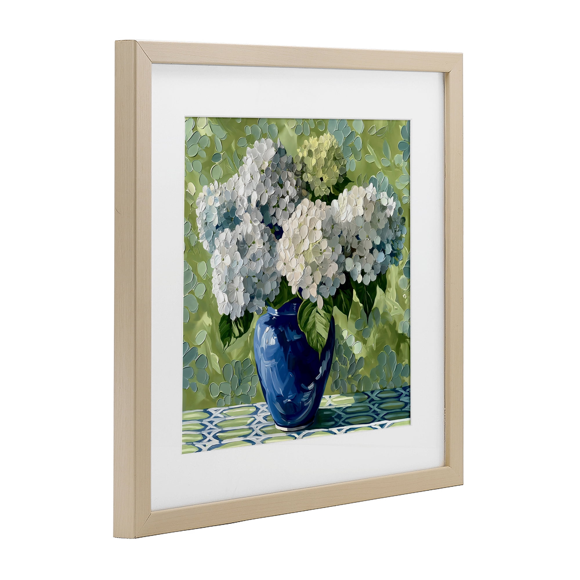 Stupell Industries White Hydrangeas in Blue Vase Birch Framed Print Under Glass, design by Gina Kelly
