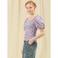 thumbnail image 4 of DARING DIVA Puff Sleeve Sweetheart Neck Smocked Floral Top XS Purple, 4 of 6