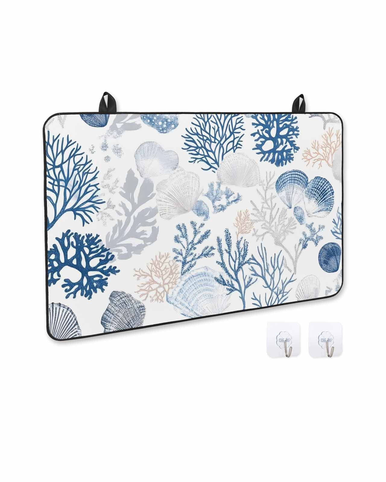 nqOlkjepod Large Induction Cooktop Protector Mat 24"x21", Coastal Blue Coral Stove Top Covers for Electric Stove, Summer Watercolor Ocean Sea Shell Stove Burner Cover Mats, Glass Top Stove Cover