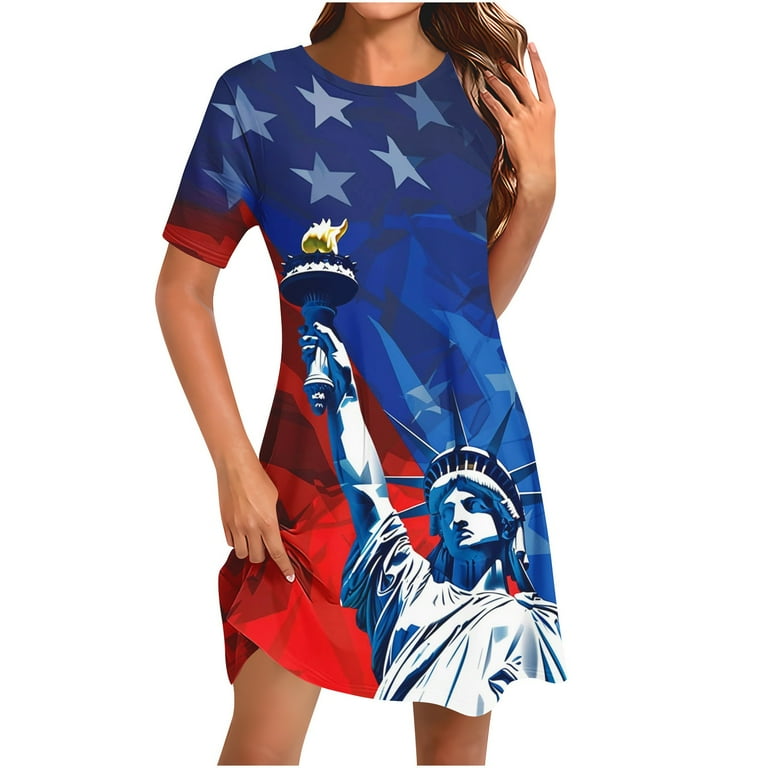 Fartey Women's Independence Day Mini Dresses 4th of July Patriotic Dress  Summer Short Sleeve Crew Neck Tunic Dresses Loose Casual Festival Dress  Multicolor M - Walmart.com