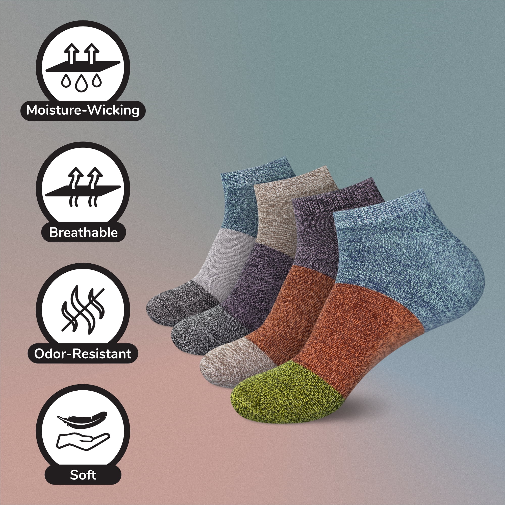 BambooMN Unisex Rayon from Bamboo Classic Casual Ankle Socks - Blue Red Green - Large - 2 Pairs