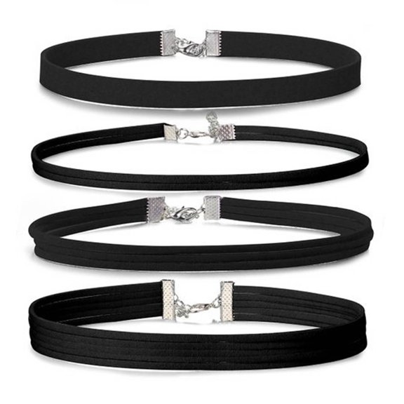 Black Choker Set 4 Stylish Necklaces Trendy Dainty Clavicle Chain Neck Jewelry Neckchain Accessories for Women
