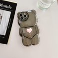 thumbnail image 2 of Compatible with iPhone 14 Pro Max Clear Case Cute Cartoon Bear for Women Girls Girly Kawaii Case 3D Heart Design Camera Lens Protective Soft Slim TPU Shockproof Cover for iPhone 14 Pro Max, 2 of 9