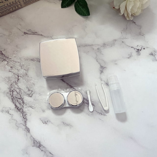 Caja de lentes de contacto para miopía con espejo, caja de belleza simple para lentes de contacto, caja de cuidado, material duradero