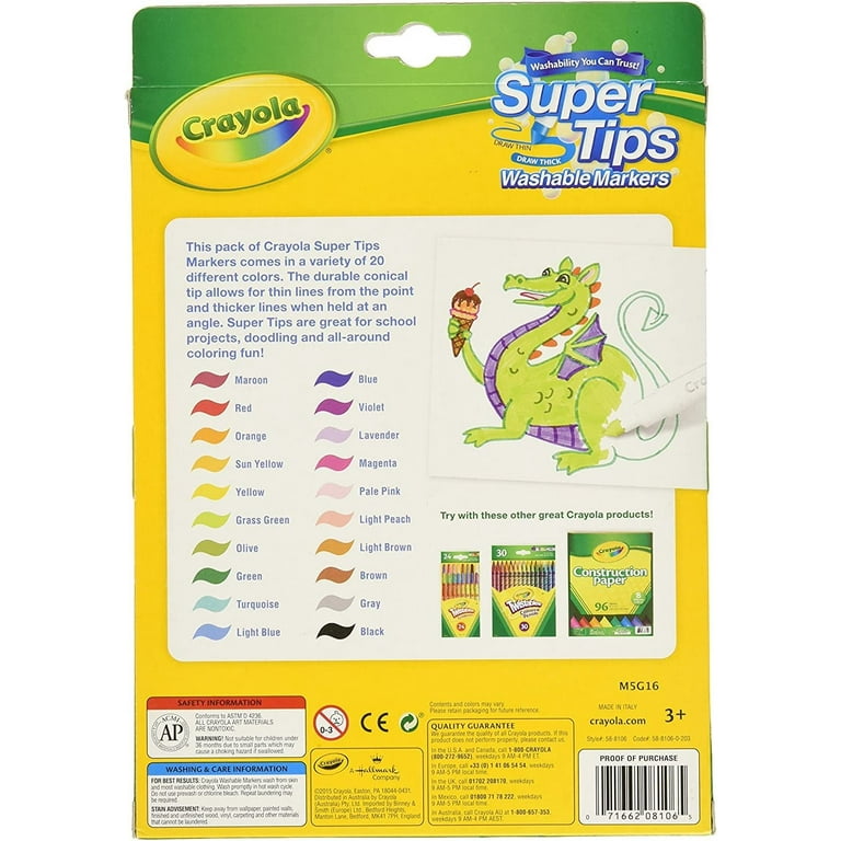 Crayola Super Tip Washable Marker Set, School Supplies, 20 Ct, Easter  Basket Stuffers, Child Ages 3+ - DroneUp Delivery