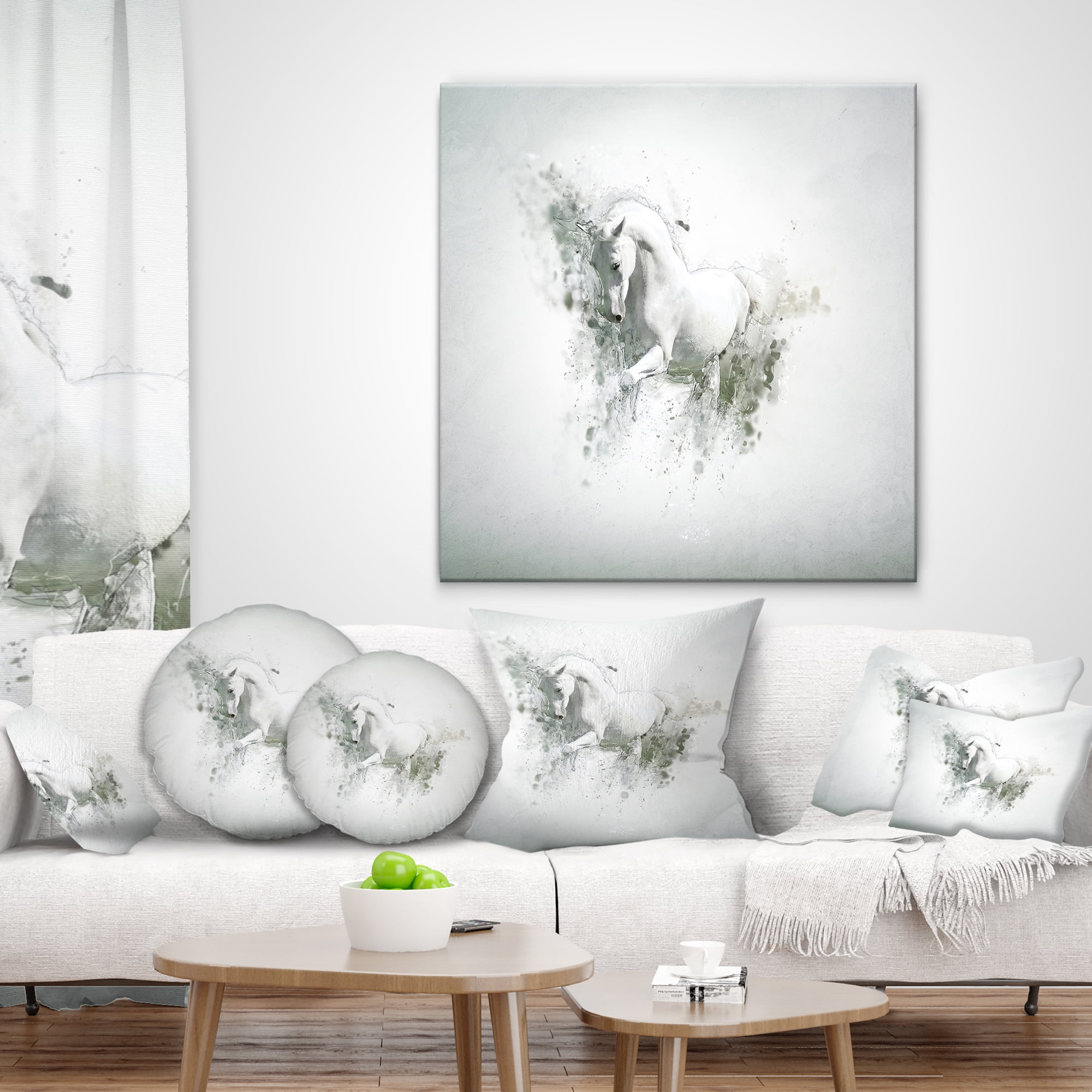 Designart Graceful White Horse - Animal Throw Pillow - 16x16