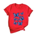thumbnail image 2 of Hauts d'Été Grande Taille pour Femmes, Mode Décontractée, Imprimé Papillon, Manches Courtes, Col Rond, Hauts Graphiques Originaux, T-Shirt Col en V pour Femmes en Liquidation, 2 of 3