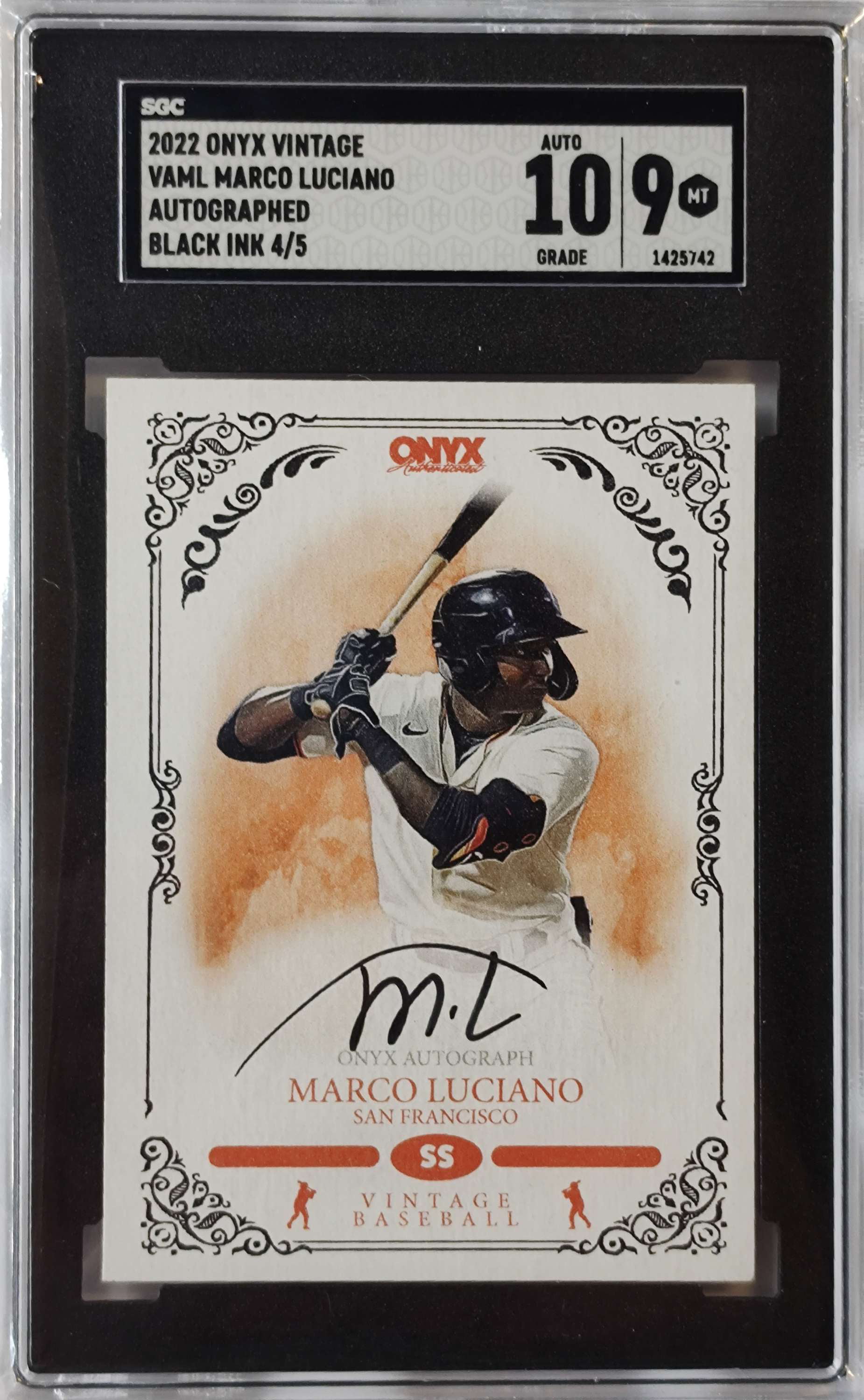 MLB 2022 Onyx Vintage SGC 9 Marco Luciano 4/5 Trading Card VAML
