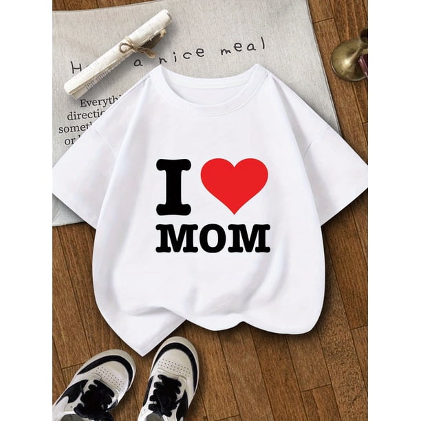 Camiseta para niña con estampado "Te quiero mamá", cuello redondo informal de punto de algodón, ligera y elástica, ideal para niñas de 7 a 14 años, ideal para regalar en el Día de la Madre.