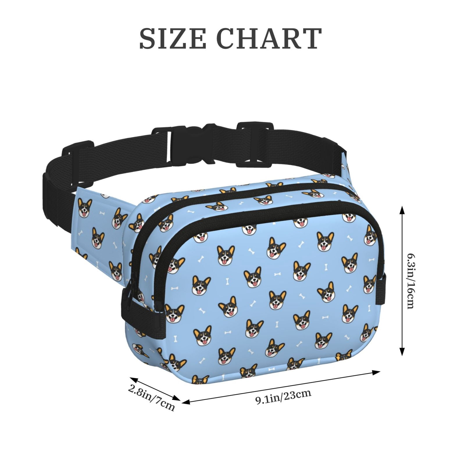 Picia Corgi Dog Print Square Double-Layer Waist Bag Mini Adjustable Waist Belt Bag Exercise Running Travel Hiking