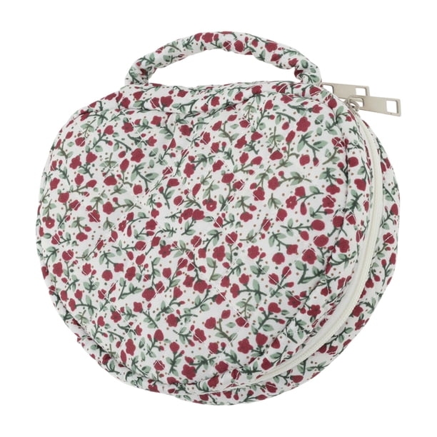 Bolsa de maquillaje con estampado floral en forma de corazón para viajes, roja, de poliéster