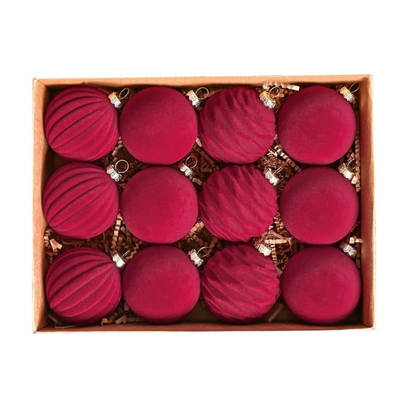 Cheapark 12Pcs 2.4 Inch Flocked Christmas Balls - Red Plastic Hanging Ornaments, Soft Textured Design for Christmas Tree Indoor Outdoor Holiday Decor