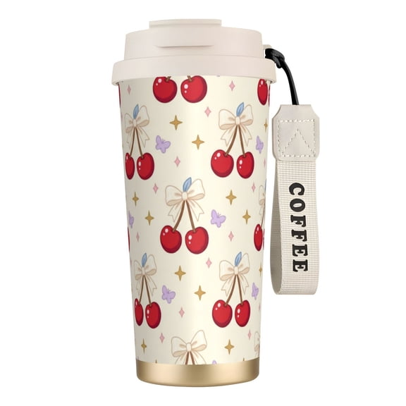 Bow Coffee Mug, 18oz Leak-proof Shabby Chic Pink Bow Tumbler with Lid, Floral and Cherry Travel Coffee Cup for Her, Holiday Party Gift Supplies