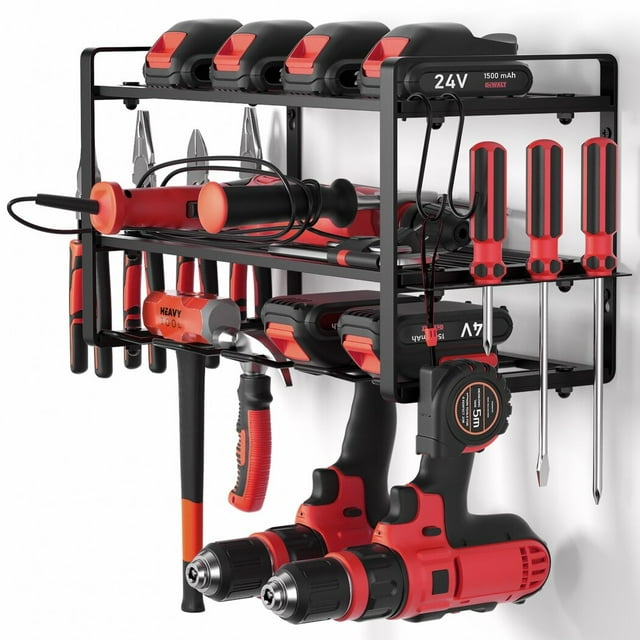 Organisateur d'Outils Électriques, Étagère de Rangement pour Outil d'Assemblage et de Réparation, Étagère Métallique Robuste pour Trousse de Réparation de Garage, Rangement Mural d'Atelier pour Support de Perceuse Sans Fil, Pinces, Tournevis