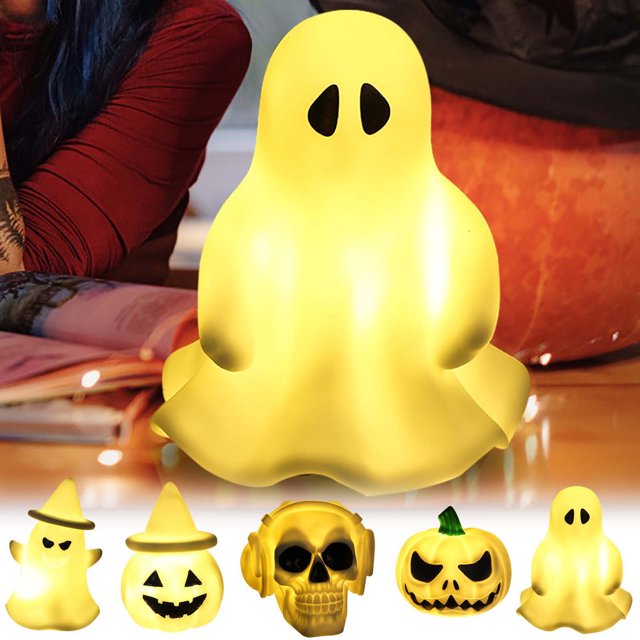 Xihbxyly Luz Led de Halloween, Diseño Colgante de Fantasma, Funciona con Pilas, Decoración Navideña Divertida, Decoración para El Hogar y La Oficina, Ideal para Fiestas, 1 Luz, 3 Pilas de Botón Inclu