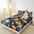 thumbnail image 4 of Homewish Rustic Flower Floral Bed Sheets,Country Plant King Sheets,Blue Orange Sheet Set For Teens,Luxury Bedroom Decor,4 Pieces, 4 of 7