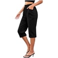 thumbnail image 2 of Binmer Women’s Elastic High Waist Capri Shorts with Pockets,Casual Loose Fit Summer Cropped Pant Black,Women's Plus L, 2 of 5