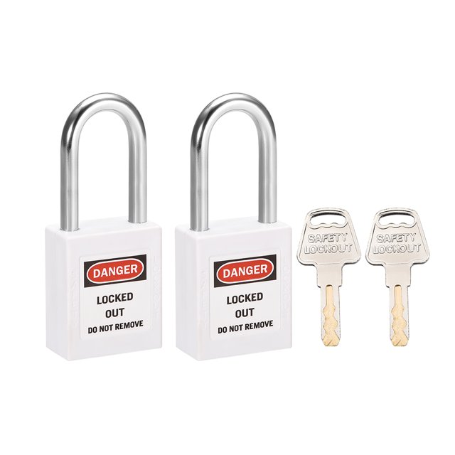 Unique Bargains Lockout Tagout Locks 1-1/2 Inch Shackle Key Alike Safety Plastic Padlock Lock White 2 Pcs