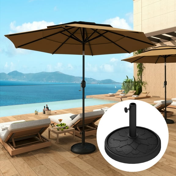 Outsunny Round Patio Umbrella Base, 26 lbs Resin Umbrella Stand Base, Patio Umbrella Holder for 1.3"/1.5"/1.9" Umbrella Poles, Black