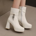 thumbnail image 2 of Women's Boots Thick-Soled Square Toe Mid Calf Boots Women's Fashion Casual Versatile Comfortable Booties Fall Winter Warm Shoes White 7, 2 of 7