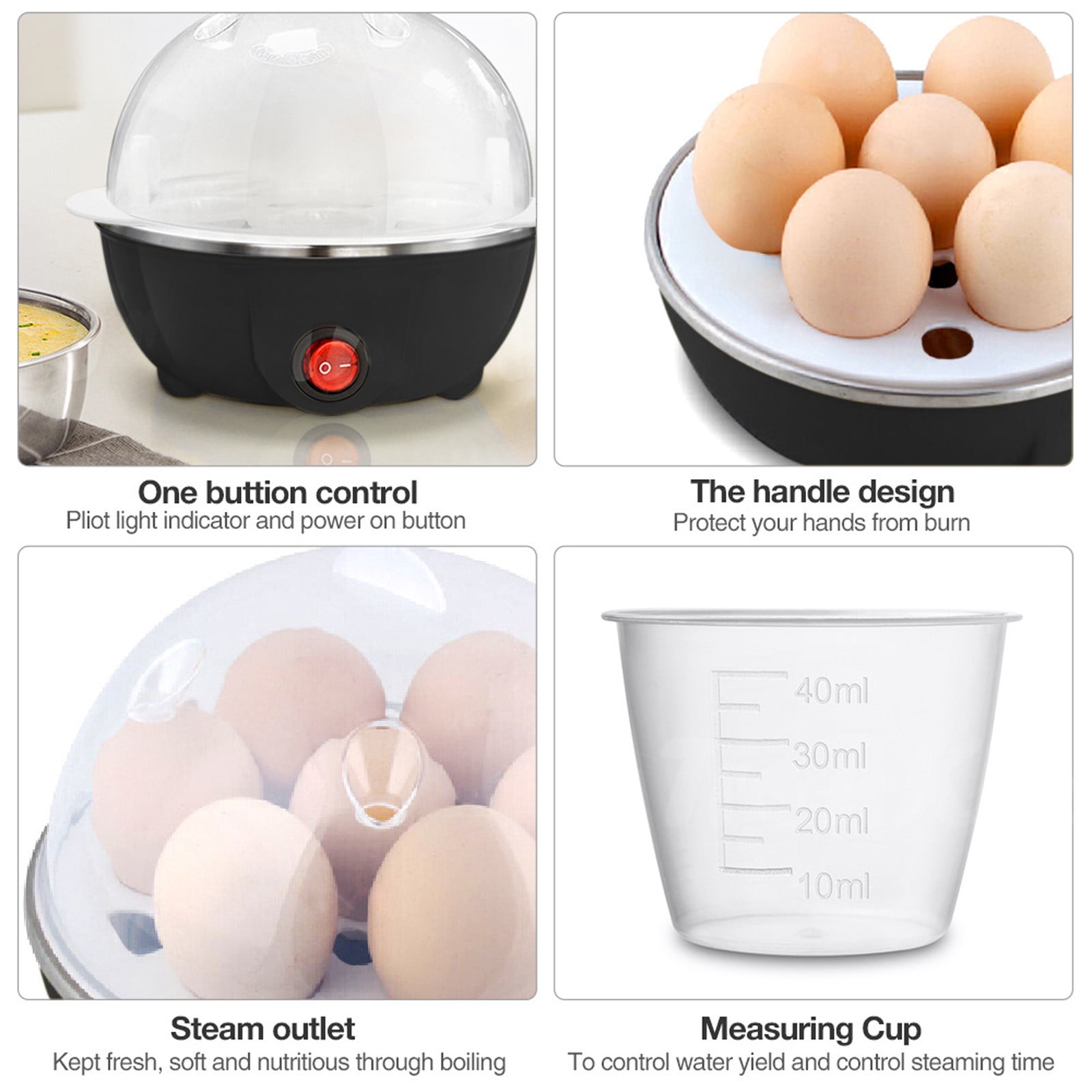 Electric Egg Cooker, Capacity Tray, Single Stack, for Poached, Scrambled, Hard, Medium & Soft Boiled Eggs, Omelets and Steamed Dumplings, Auto Shutoff