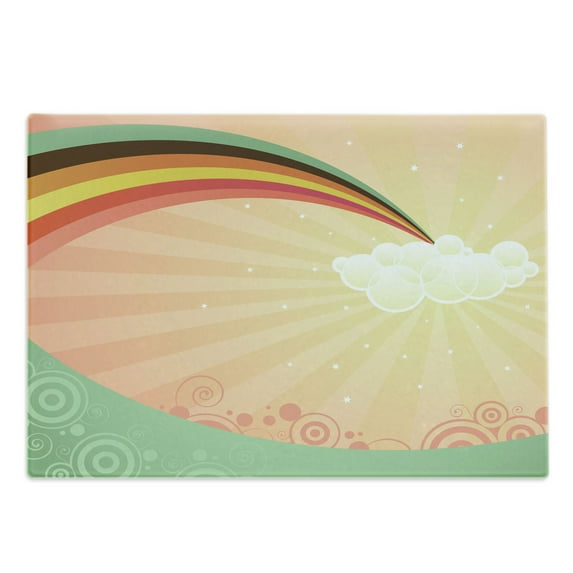 Vintage Rainbow Cutting Board, Rainbow Coming out of a Cloud Sky with Stars Retro Style, Decorative Tempered Glass Cutting and Serving Board, Large Size, Multicolor, by Ambesonne