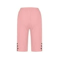 thumbnail image 5 of TQWQT Pedal Pushers for Women Bermuda Shorts Trendy Summer Elastic Waist Knee Length Work Shorts Dressy Casual Linen Capris with Pockets Pink M, 5 of 7