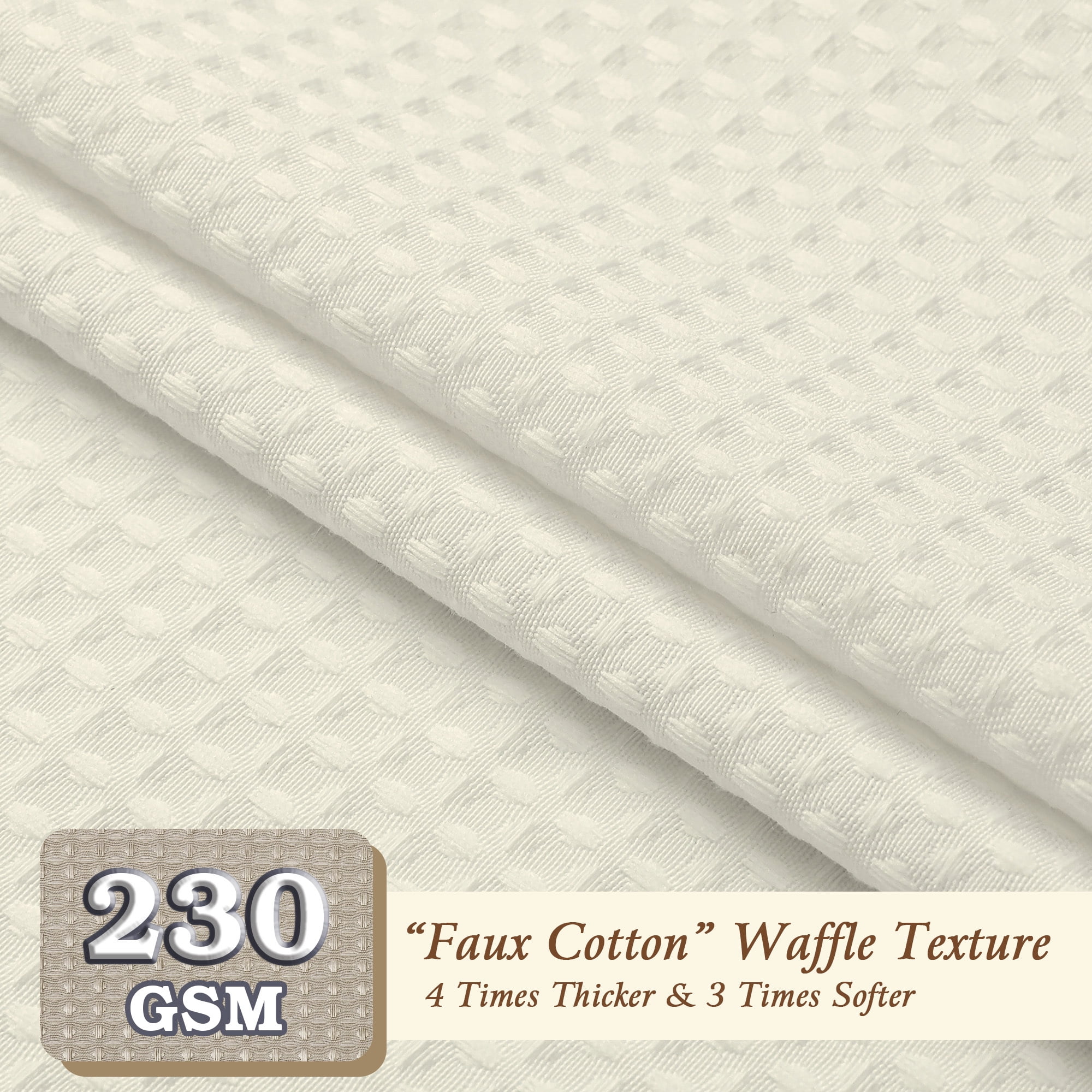 OVZME Cream Extra Long Waffle Textured Cloth Shower Curtain - 96 inch Long Hotel Luxury Heavy Duty Soft Fabric Shower Curtains for Bathroom, 72"Wx96"H, Cream