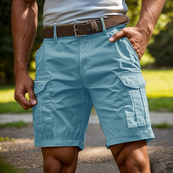 Cargo Shorts for Men 7 Inch Inseam Summer Workout Hiking Shorts Elastic Baggy Golf Fishing Casual Outdoor Work Short Light Blue XL