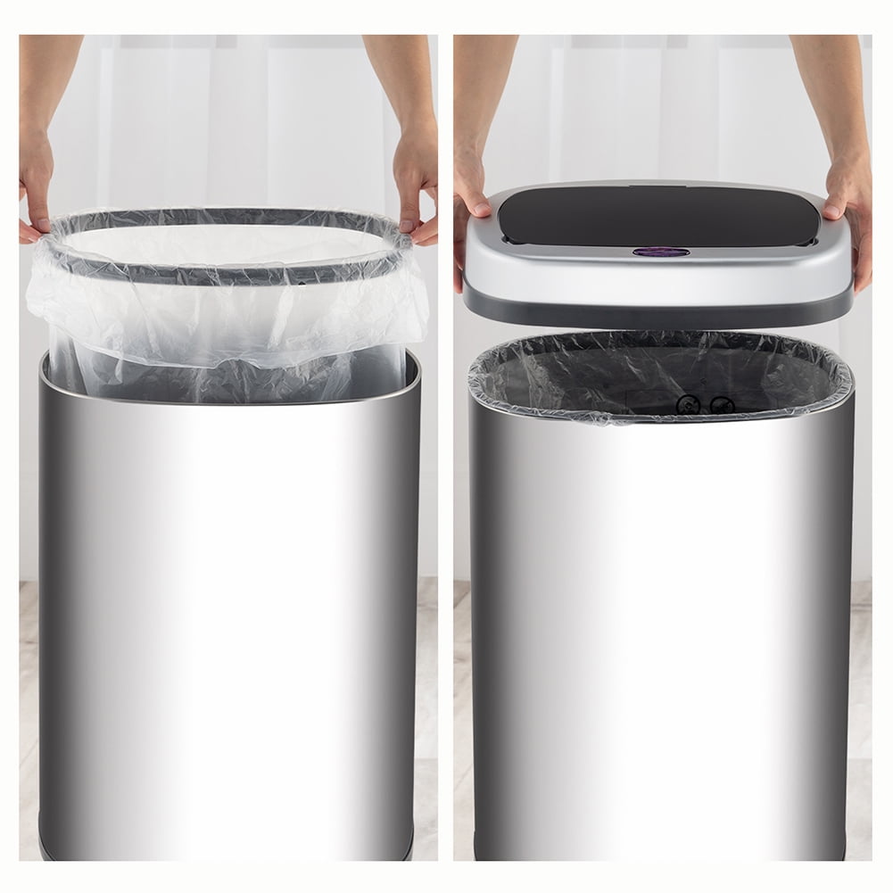 Private Jungle Smart Trash Can Cylindrical Ordinary Mirror Barrel Body Φ30.5x78 Stainless Steel ABS Material Waterproof Induction Type Automatic,Silver