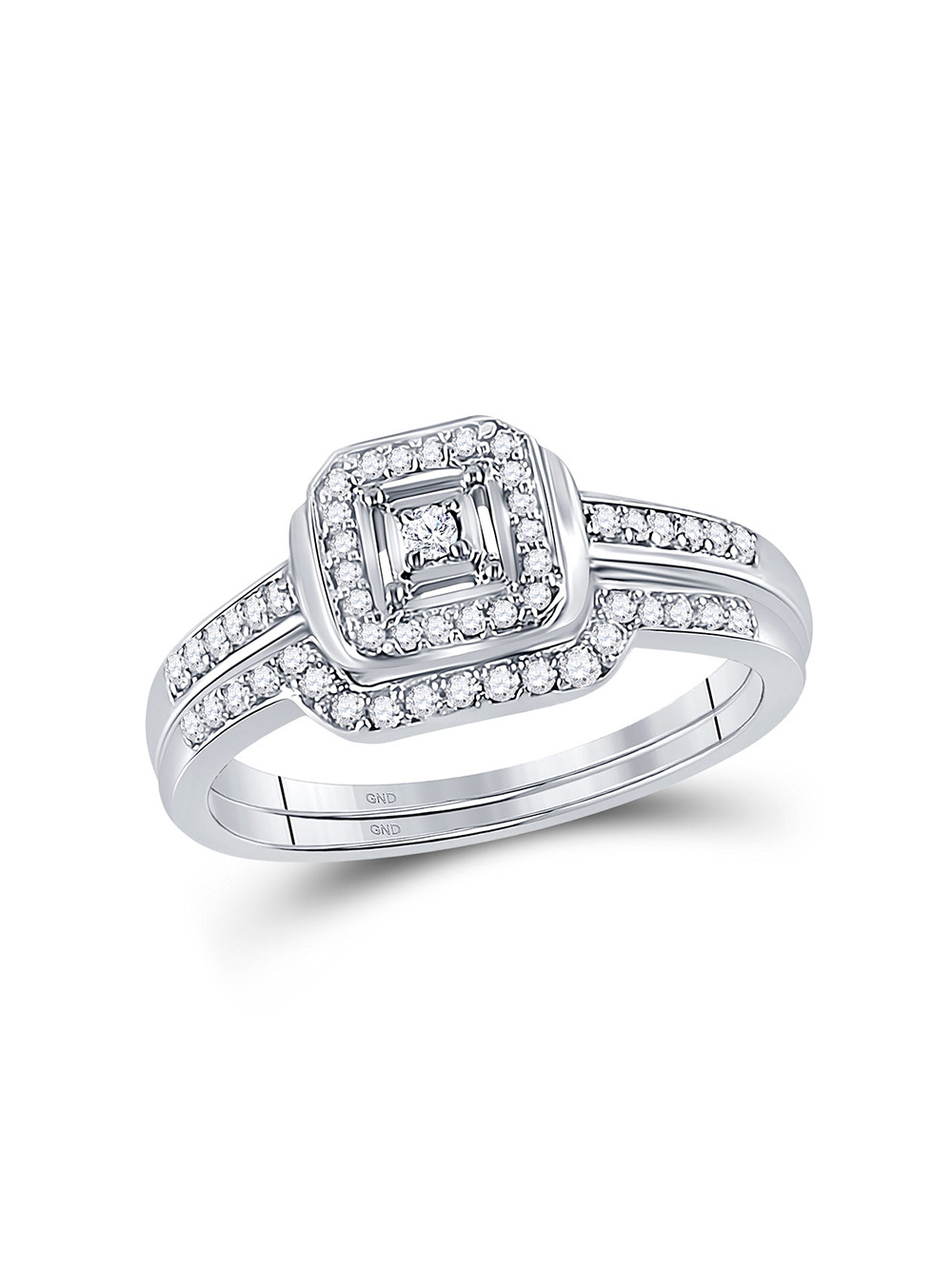 Golden Star 10kt White Gold Round Diamond Bridal Wedding Ring Band Set