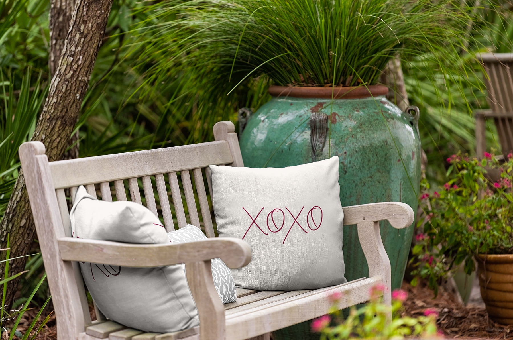 16"x16" Simply Daisy Modern XOXO Poly Indoor/Outdoor Pillow, Magenta Qty 1