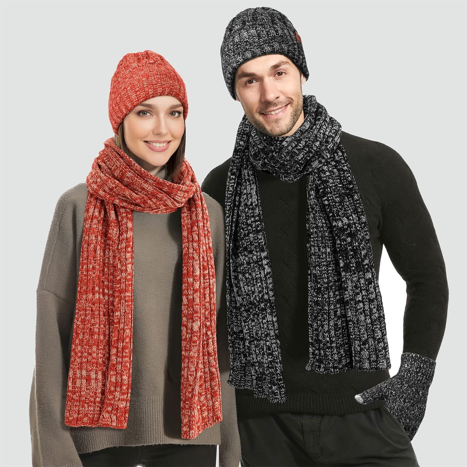 Besssteven 3-in-1 Beanie, Scarf, and Gloves Set for Adults 