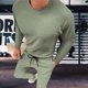 thumbnail image 3 of Traje deportivo de color sólido para hombre, cuello redondo, cordón en la cintura, chándal de 2 piezas para exteriores, verde, manga larga, S, 3 of 6