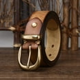 thumbnail image 3 of Vintage Distressed Brown Leather Belt with Golden-Tone Buckle - Unisex Adjustable Strap, Durable & Stylish for Men & Women, Perfect for Casual Attire, Parties, 3 of 13