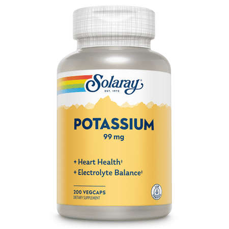 Solaray Potassium 99 mg  Fluid & Electrolyte Balance Formula  Cardiovascular  Nerve & Muscle Health Support  200 VegCaps